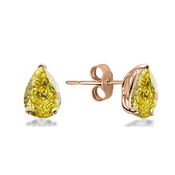 Fancy Yellow Pear Diamond Stud Earrings