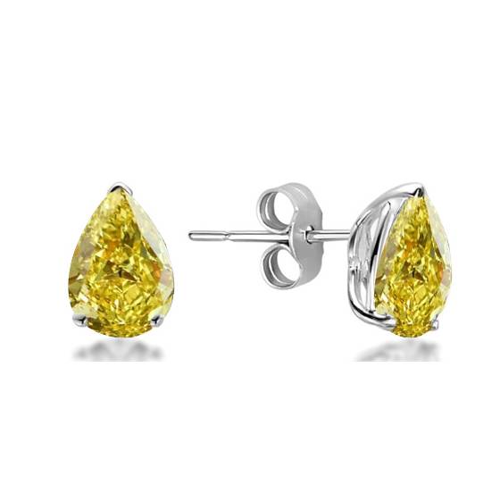 Fancy Yellow Pear Diamond Stud Earrings