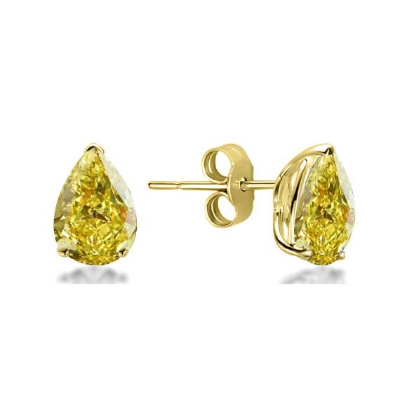 Fancy Yellow Pear Diamond Stud Earrings