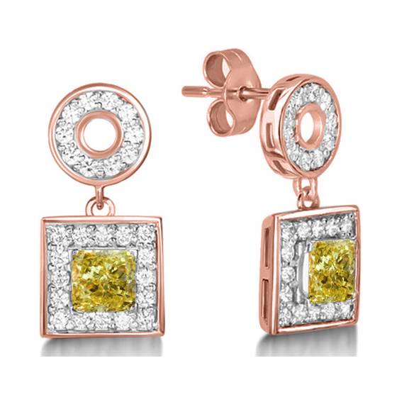 Fancy Yellow Princess Diamond Halo Earrings