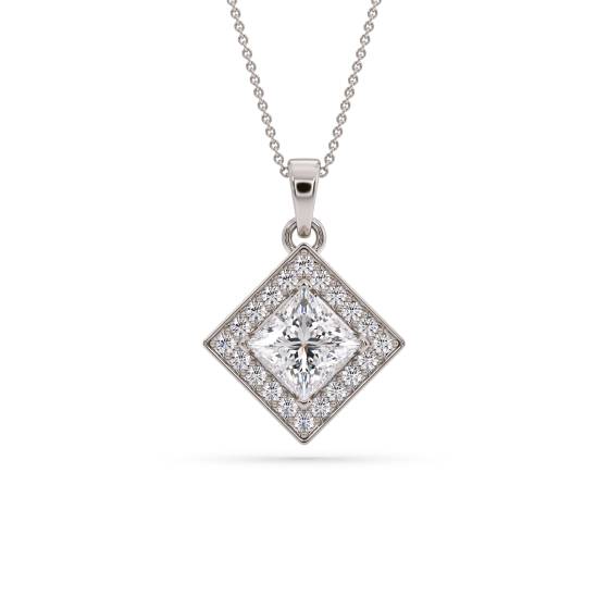 Princess Diamond Single Halo Pendant