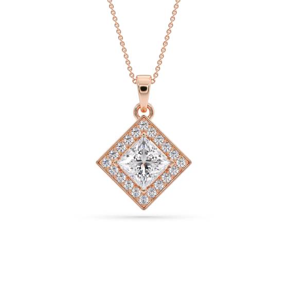 Princess Diamond Single Halo Pendant