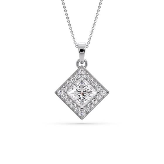 Princess Diamond Single Halo Pendant