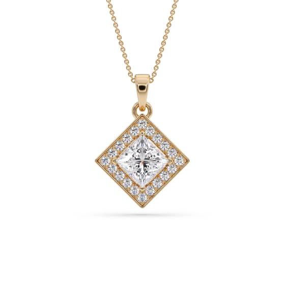 Princess Diamond Single Halo Pendant