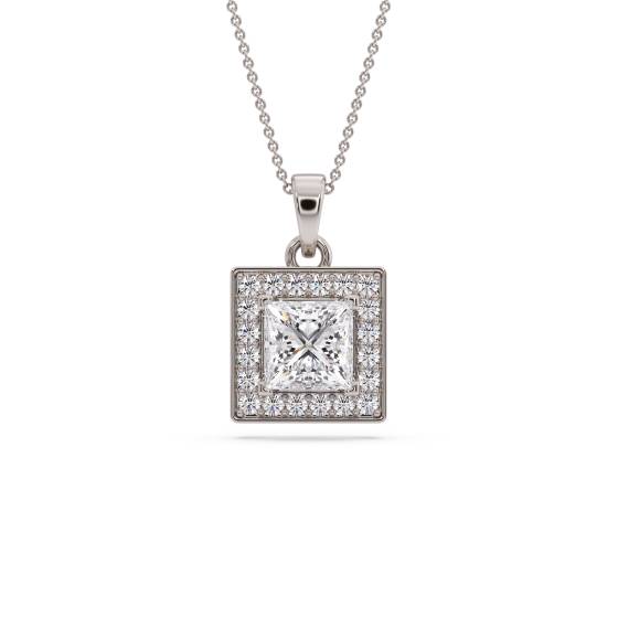 Princess Diamond Single Halo Pendant