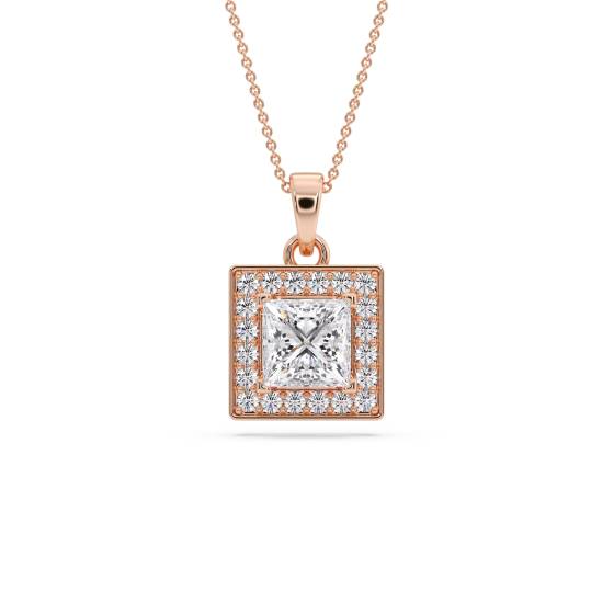Princess Diamond Single Halo Pendant