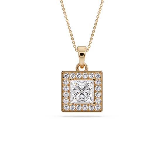Princess Diamond Single Halo Pendant