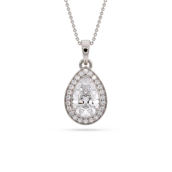 Pear Diamond Single Halo Pendant