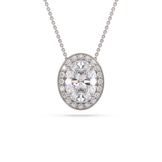 Oval Diamond Single Halo Pendant