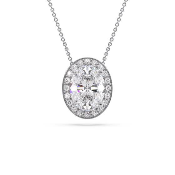Oval Diamond Single Halo Pendant