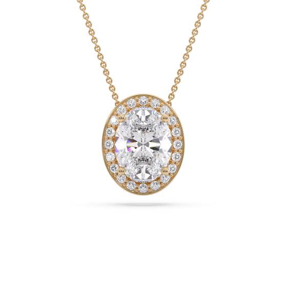 Oval Diamond Single Halo Pendant