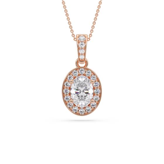 Oval Diamond Single Halo Pendant