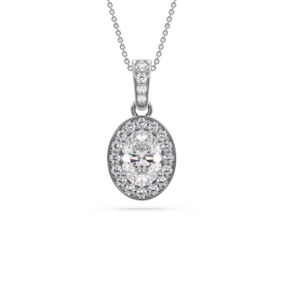 Oval Diamond Single Halo Pendant