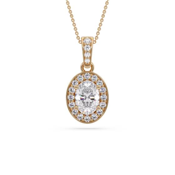 Oval Diamond Single Halo Pendant