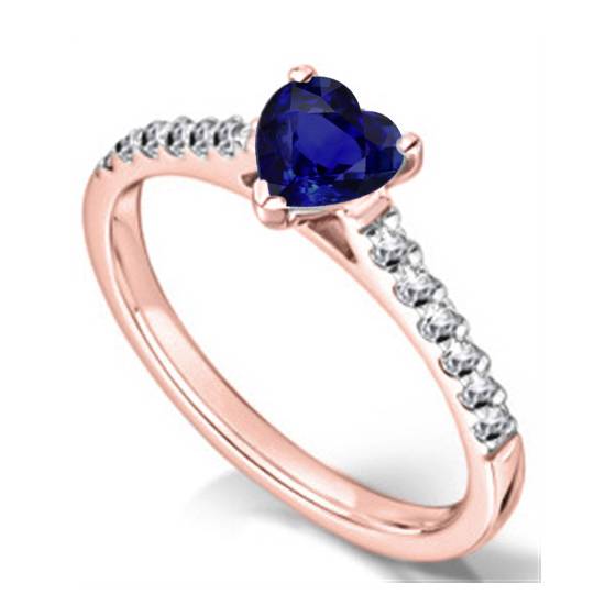 Fancy Blue Sapphire Heart Diamond Shoulder Set Ring
