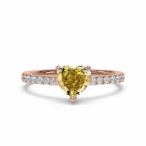 Fancy Yellow Heart Diamond Single Halo Shoulder Set Ring