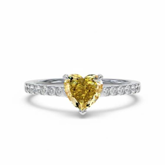 Fancy Yellow Heart Diamond Single Halo Shoulder Set Ring