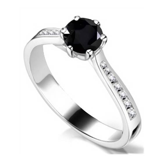 Round Black Diamond Shoulder Set Ring