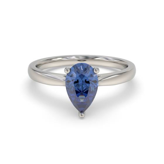 Fancy Blue Sapphire Pear Diamond Solitaire Ring