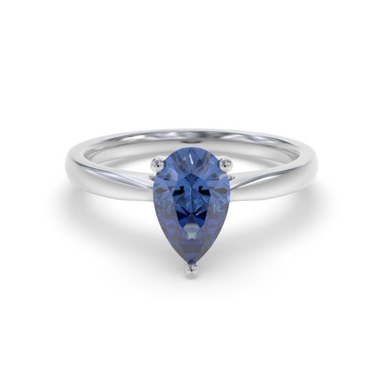 Fancy Blue Sapphire Pear Diamond Solitaire Ring