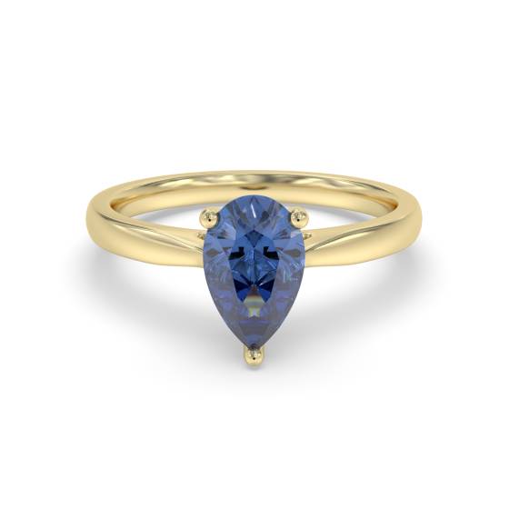 Fancy Blue Sapphire Pear Diamond Solitaire Ring