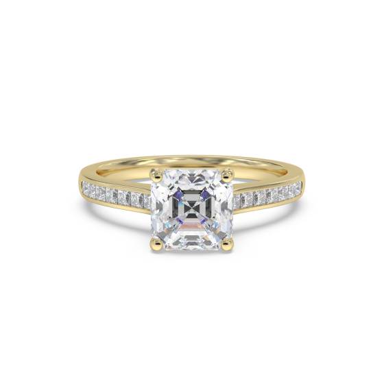 Asscher Diamond Shoulder Set Ring