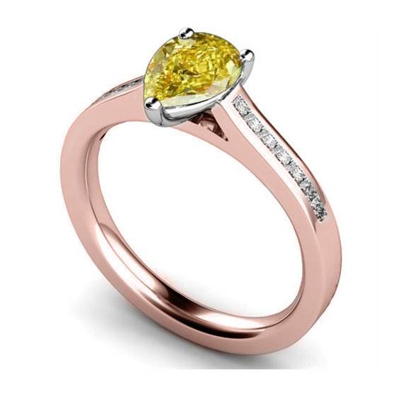 Fancy Yellow Pear Diamond Shoulder Set Ring