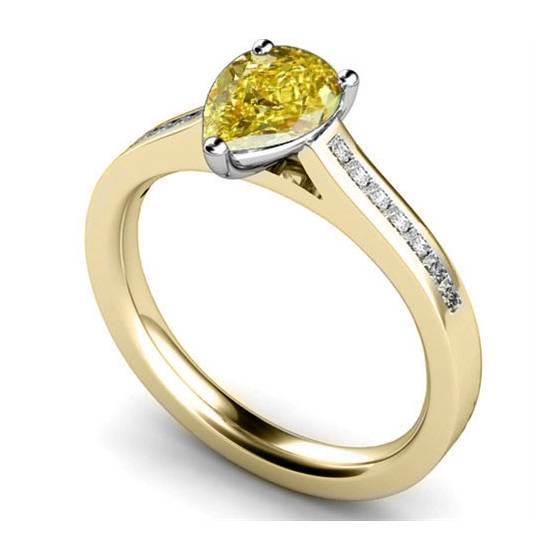 Fancy Yellow Pear Diamond Shoulder Set Ring