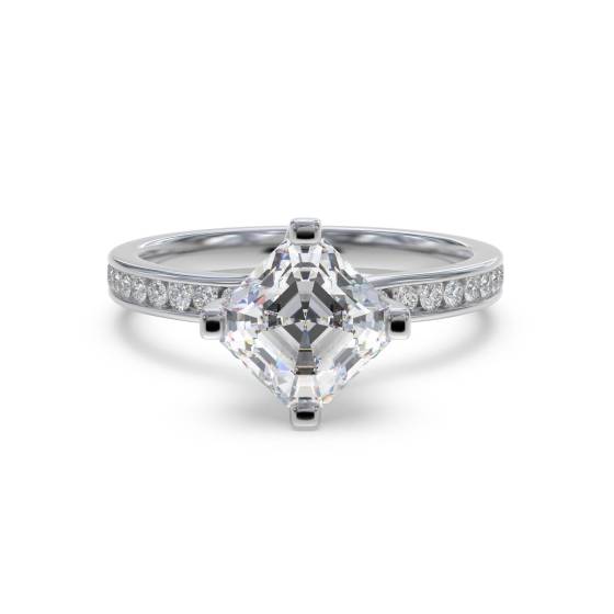 Asscher Diamond Shoulder Set Ring