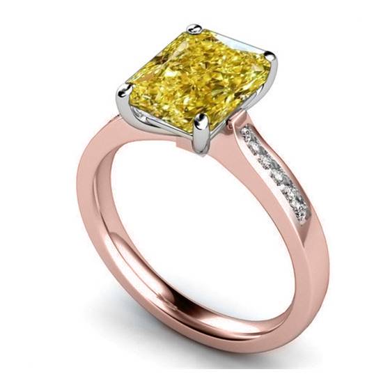 Fancy Yellow Radiant Diamond Halo Shoulder Set Ring