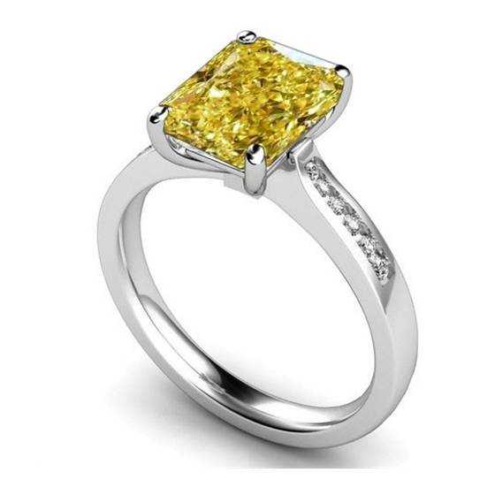Fancy Yellow Radiant Diamond Halo Shoulder Set Ring