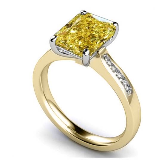 Fancy Yellow Radiant Diamond Halo Shoulder Set Ring