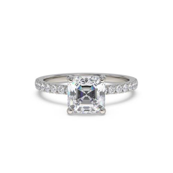 Asscher Diamond Shoulder Set Ring