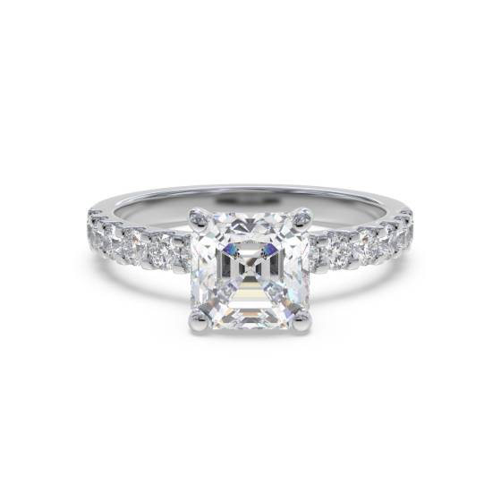 Asscher Diamond Shoulder Set Ring