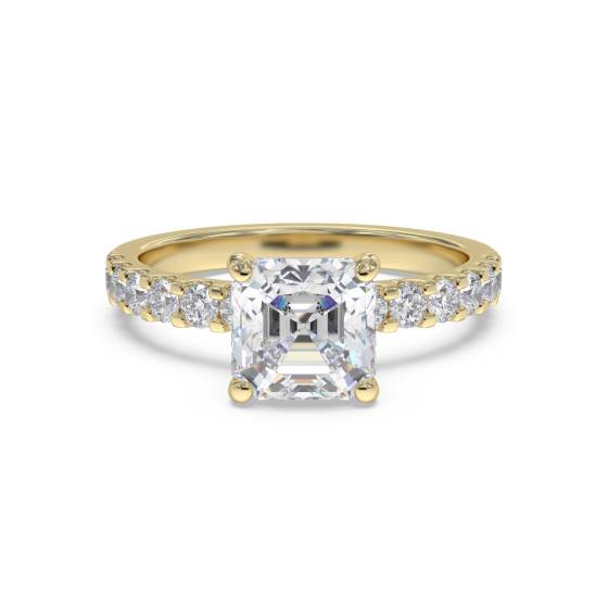 Asscher Diamond Shoulder Set Ring