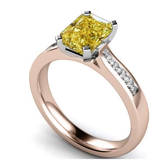 Fancy Yellow Radiant Diamond Halo Shoulder Set Ring