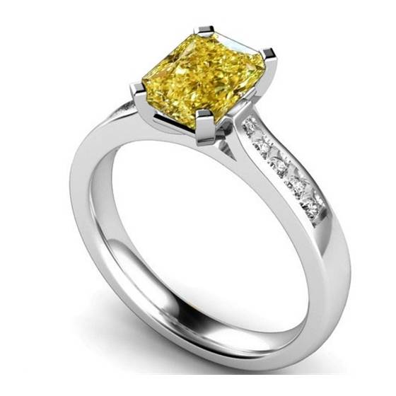 Fancy Yellow Radiant Diamond Halo Shoulder Set Ring