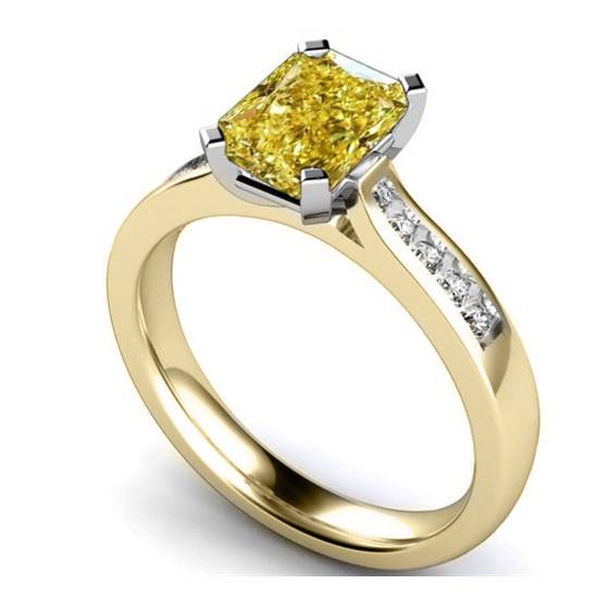 Fancy Yellow Radiant Diamond Halo Shoulder Set Ring