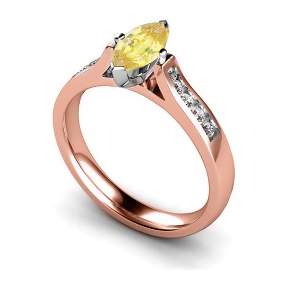 Fancy Yellow Marquise Diamond Single Halo Shoulder Set Ring