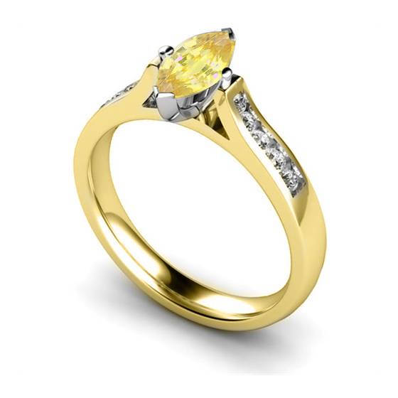 Fancy Yellow Marquise Diamond Single Halo Shoulder Set Ring