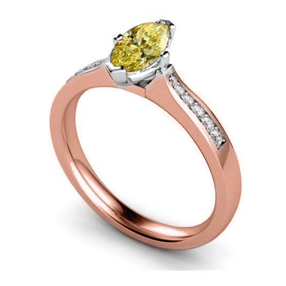 Fancy Yellow Marquise Diamond Single Halo Shoulder Set Ring