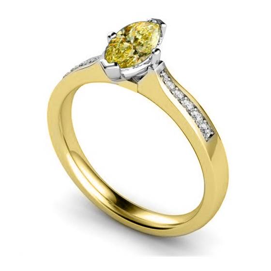 Fancy Yellow Marquise Diamond Single Halo Shoulder Set Ring