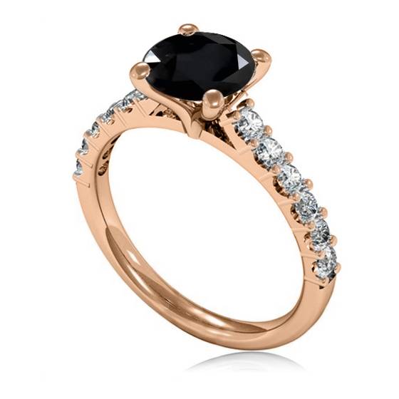 Round Black Diamond Shoulder Set Ring