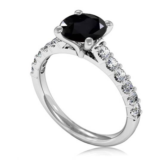 Round Black Diamond Shoulder Set Ring