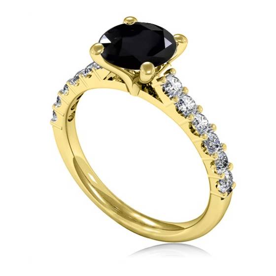 Round Black Diamond Shoulder Set Ring