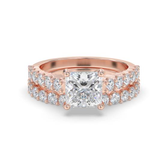 Princess Diamond Shoulder Set Ring With Matching Band