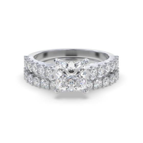 Princess Diamond Shoulder Set Ring With Matching Band