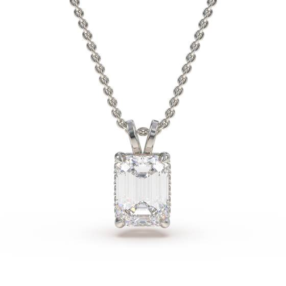 Emerald Diamond Halo Pendant