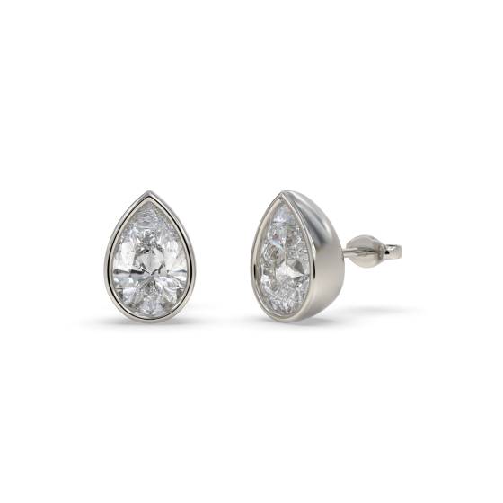 Pear Diamond Bezel Set Stud Earrings
