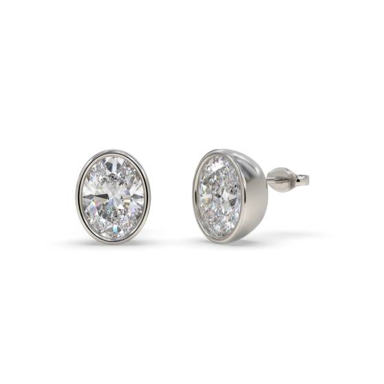 Oval Diamond Bezel Set Stud Earrings